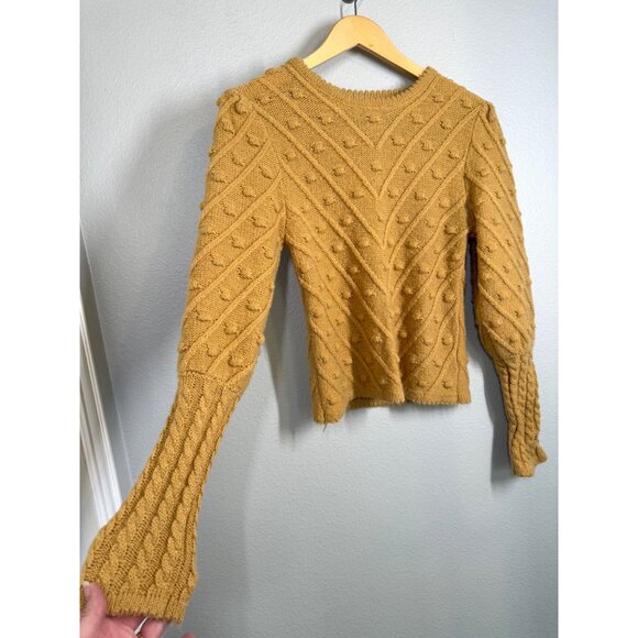 Favlux Womens Size M Cable Knit Bobble Mustard Yellow‎ puff long sleeve Sweater - Picture 2 of 9